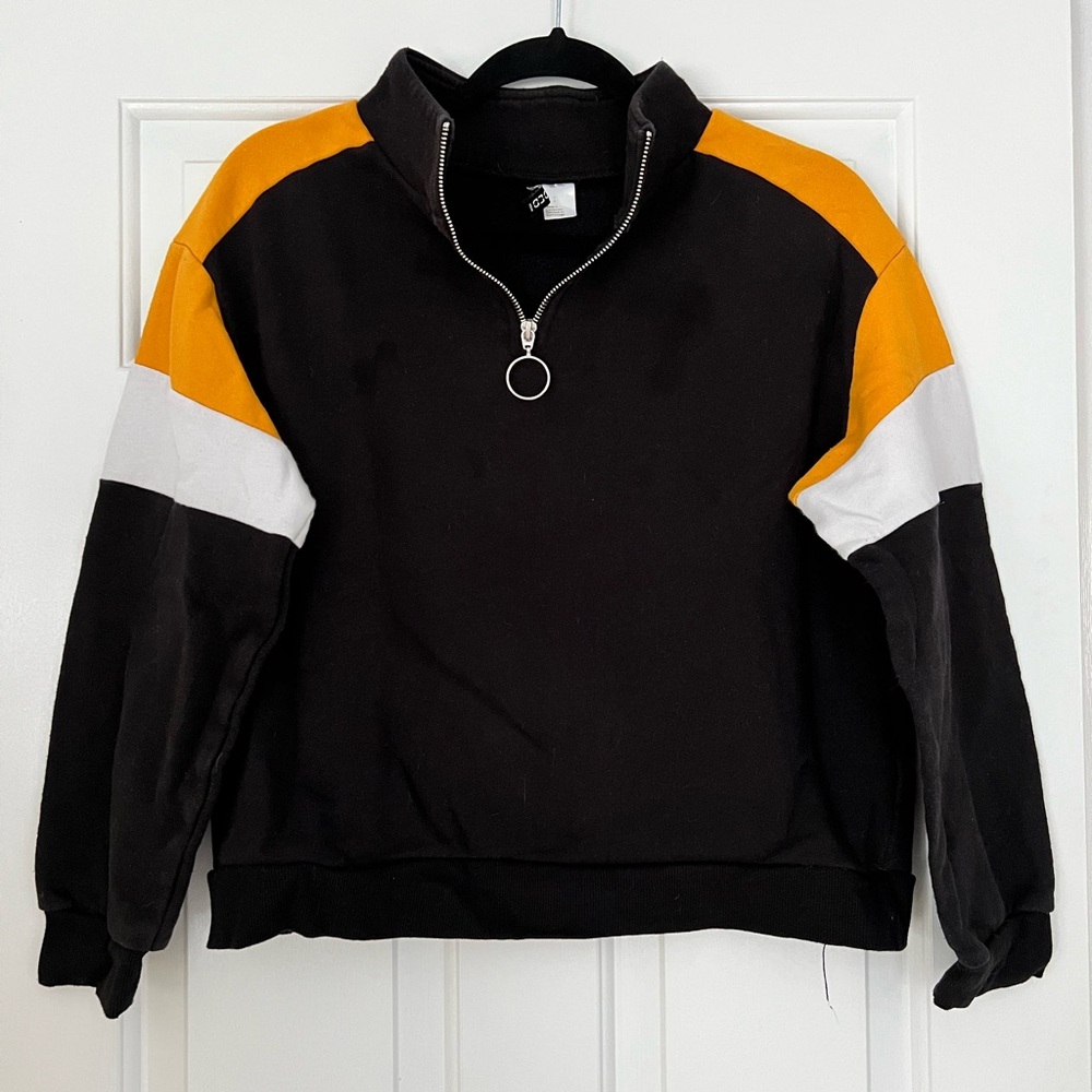 H&M Black Quarter-Zip Pullover with Silver Zipper